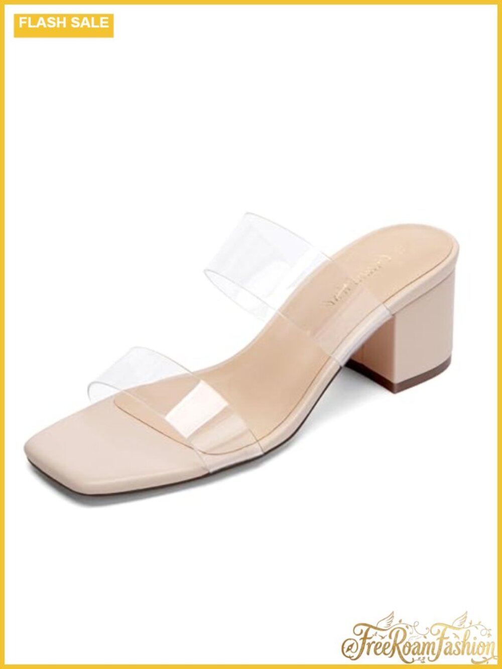 Women's Two Strap Heeled Sandals Square Open Toe Low Chunky Block Heels Slip On